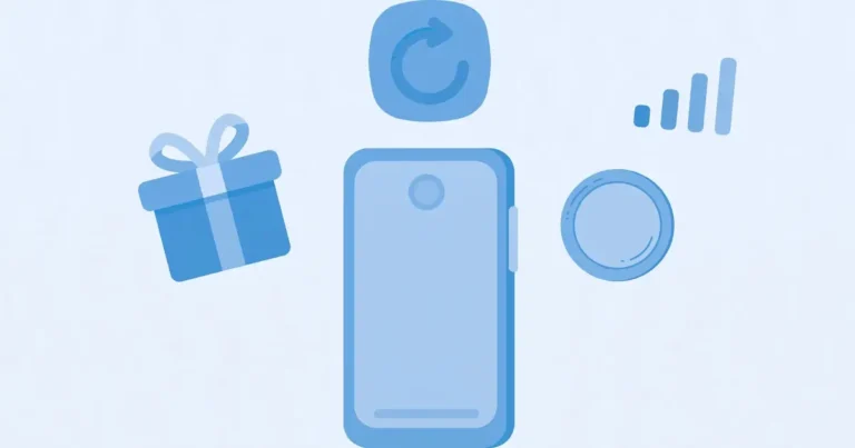 Illustration of a smartphone updating the My Telenor App with reward icons