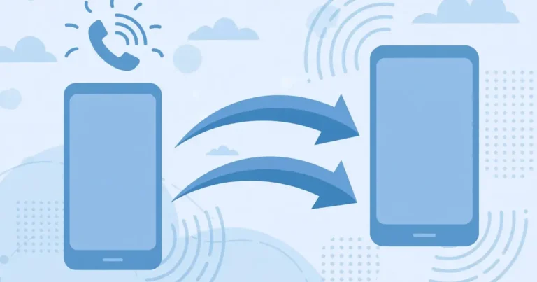 Flat illustration of an incoming call being redirected from one smartphone to another