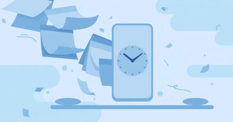 Flat blue illustration of a smartphone with a clock and a growing balance bar, showing longer balance validity