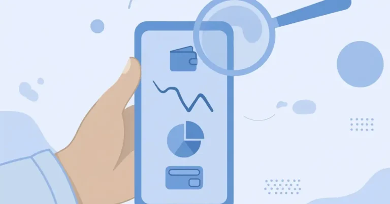 Hand holding a smartphone with a magnifying glass checking the My Telenor App balance display